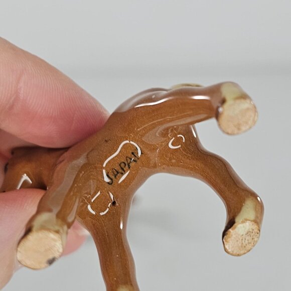 Vintage Japan Ceramic Horse Figurines Brown Glaze Set Of 2 Miniature Collectible - Picture 8 of 8